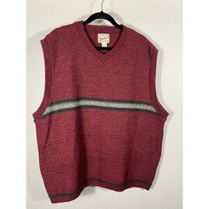 Vintage Woolrich V-Neck Sweater Vest 2XL TALL Wool Made in USA Red Striped (L)